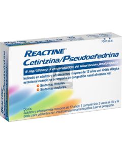 REACTINE CETIRIZINA/PSEUDOEFEDRINA 5/120 MG 14 COMPRIMIDOS LIBERACION 